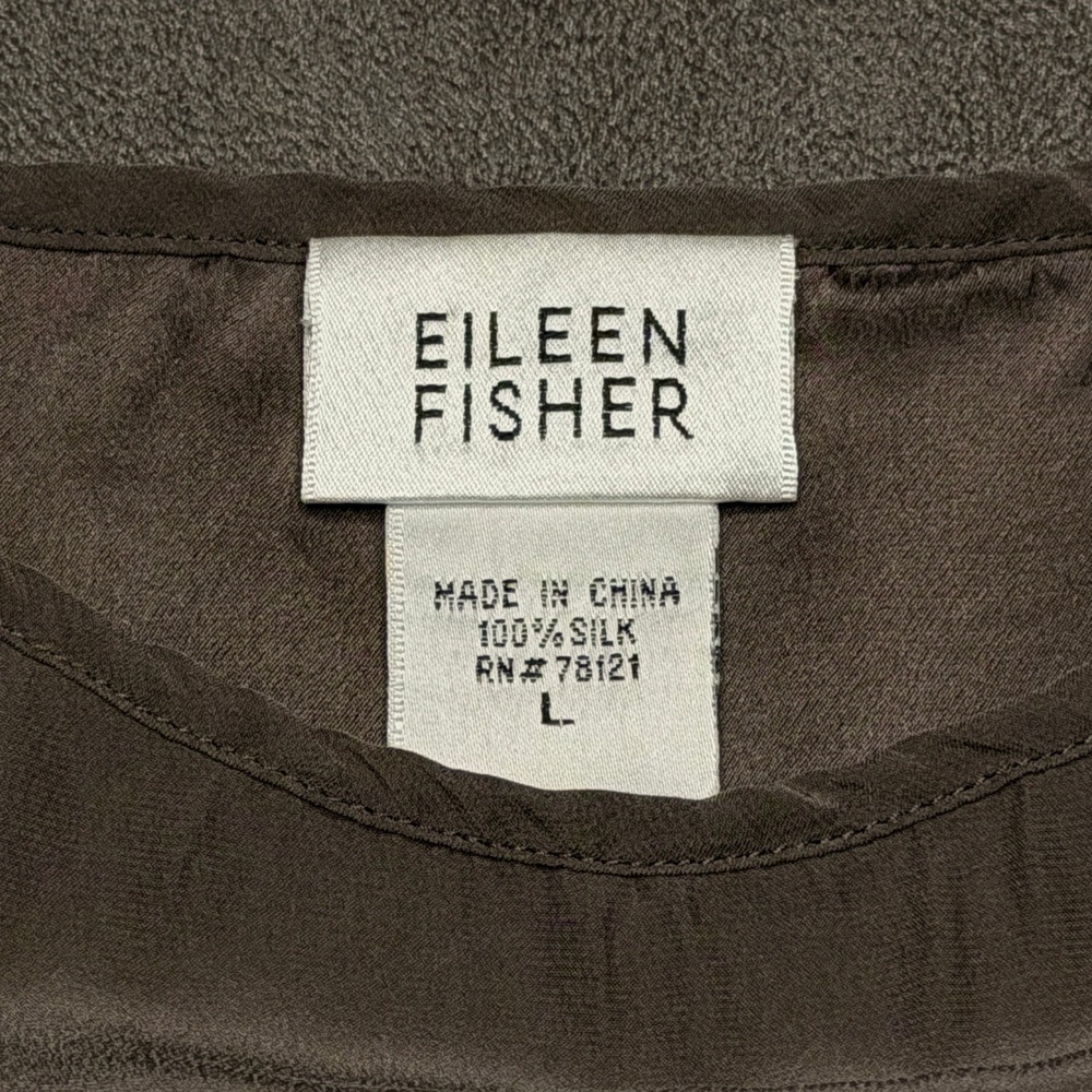Eileen Fisher Tank Top Womens L Taupe 100% Silk Shell Sleeveless Minimalist 6577 - Picture 3 of 6